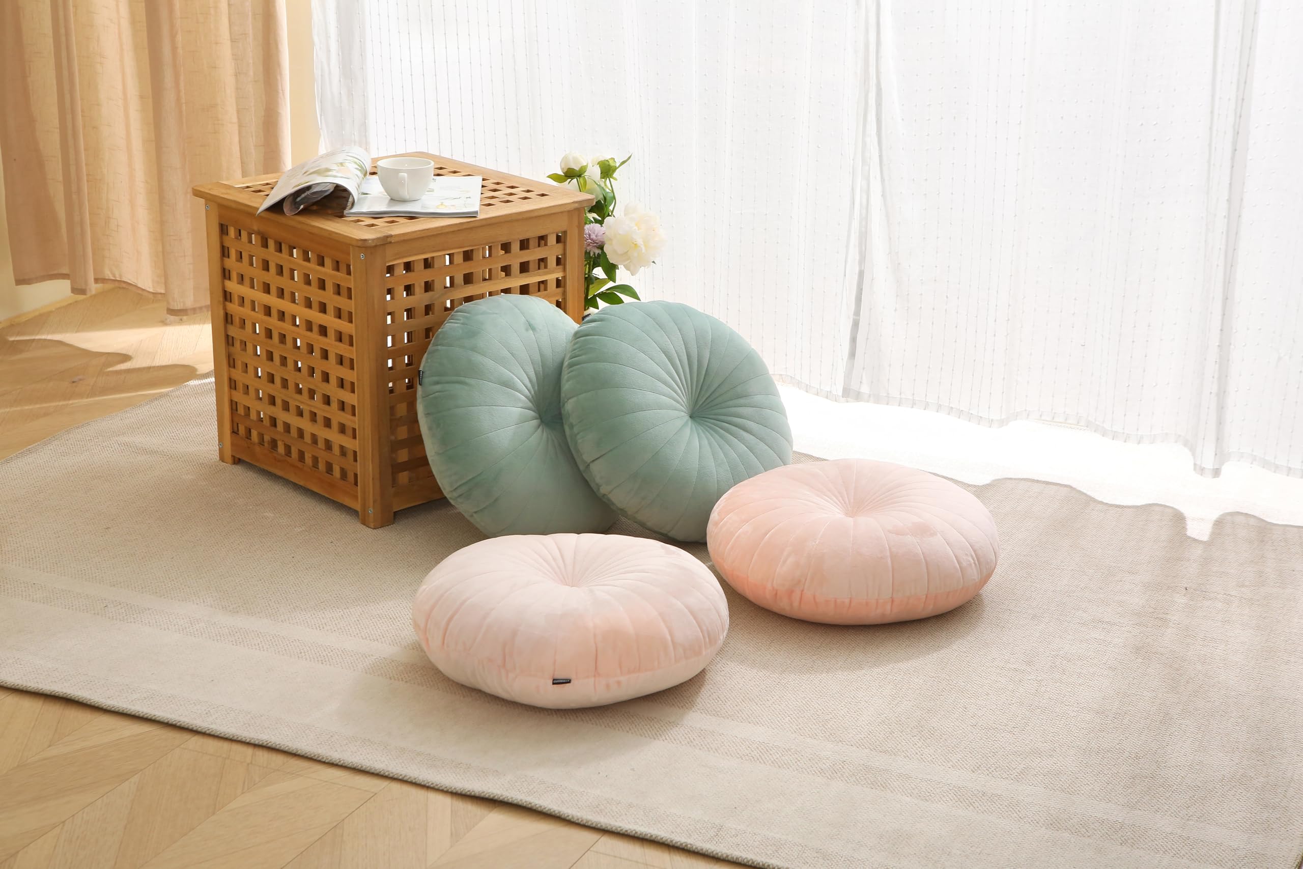 Cuscino da Pavimento per Meditazione, Cuscino Rotondo Grande per Pavimento, Seduta per Adulti, Cuscini Spessi in Velluto per Yoga, Soggiorno, Balcone, Tatami, Esterno, 45,7 cm (Verde)