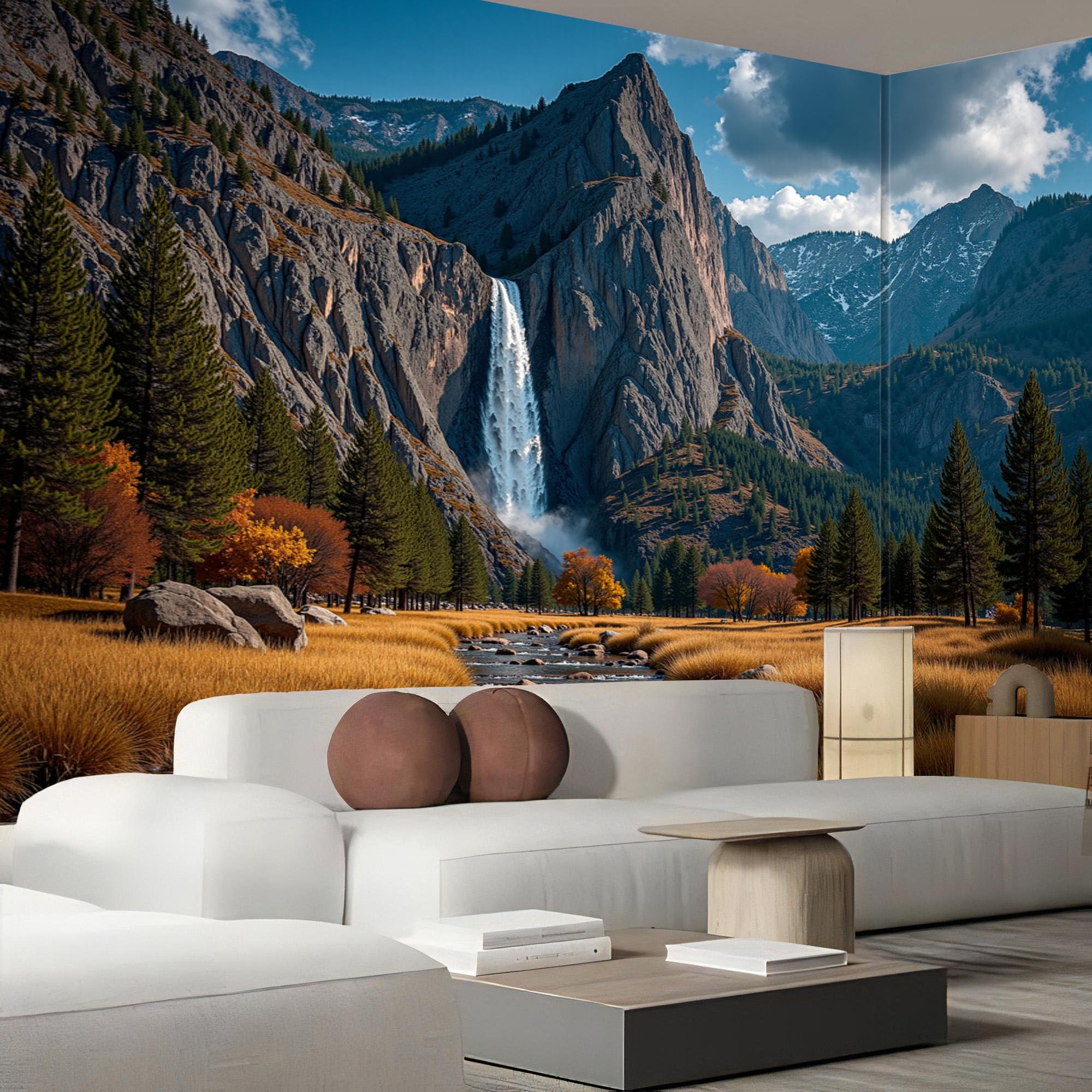 Papier peint panoramique cascades 3D bleu-gris poster mural XXL 300x210 cm