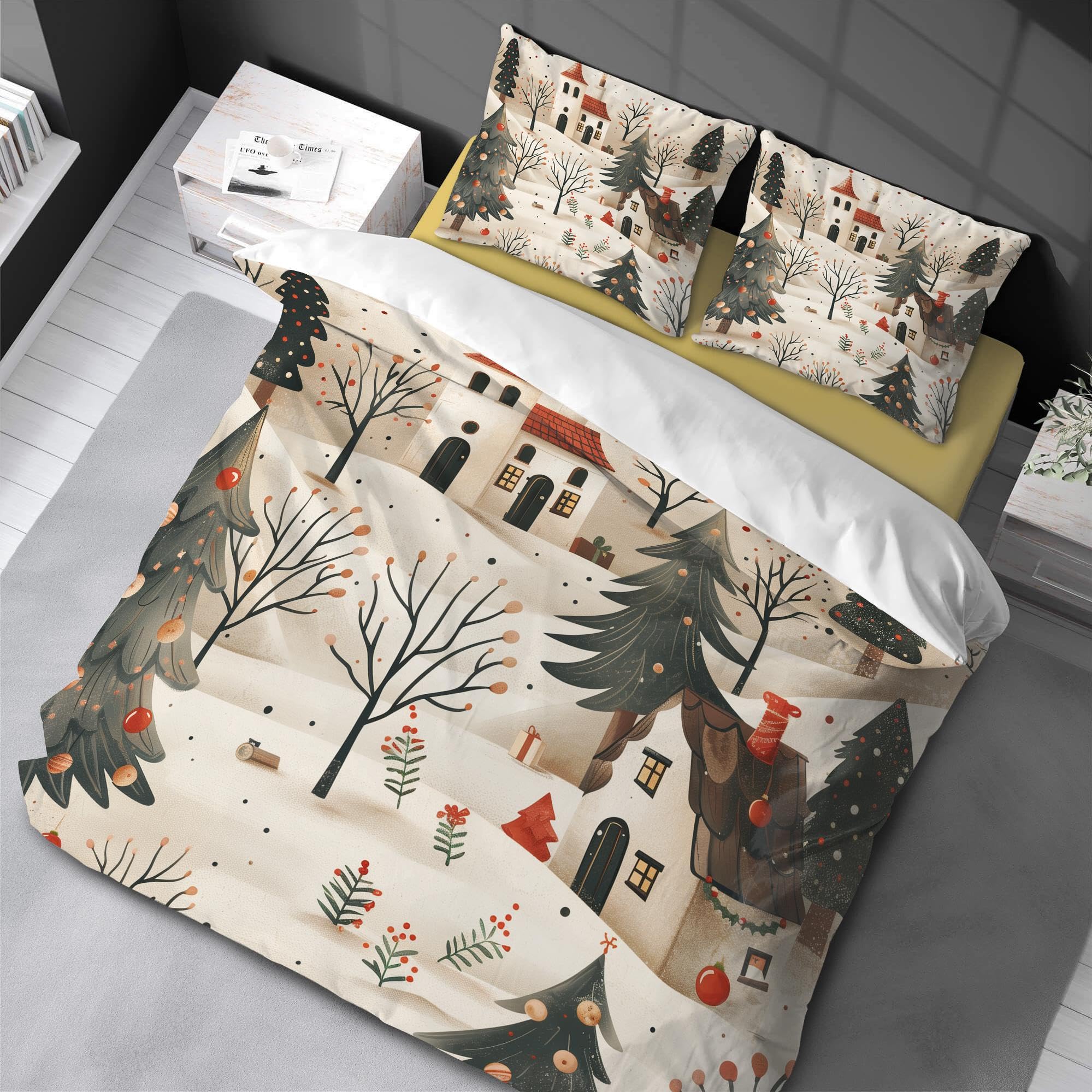 Cadeaux de vacances traditionnelles parure de lit arbre de Noël king size rustique