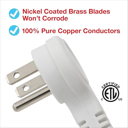 Miniatura 6 de Clear Power Cable de extensión de enchufe plano de 6 pies con 2 tomas de corriente + cargador USB para interiores 163 SPT-2, enchufe a tierra de 3