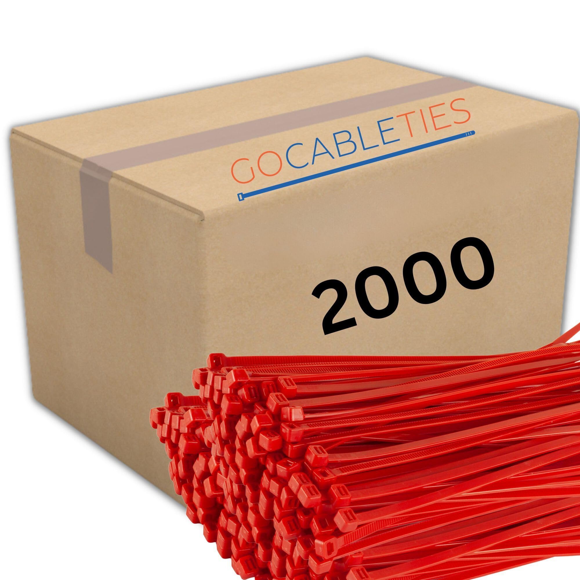 Gocableties Red Cable Ties, 200mm x 4.8mm, Bulk Pack of 2000, 8” Premium Nylon Zip Ties, Multi-Purpose Plastic Tie Wraps, Secure Self-Locking Mechanism, for Home, Garden, Office and DIY