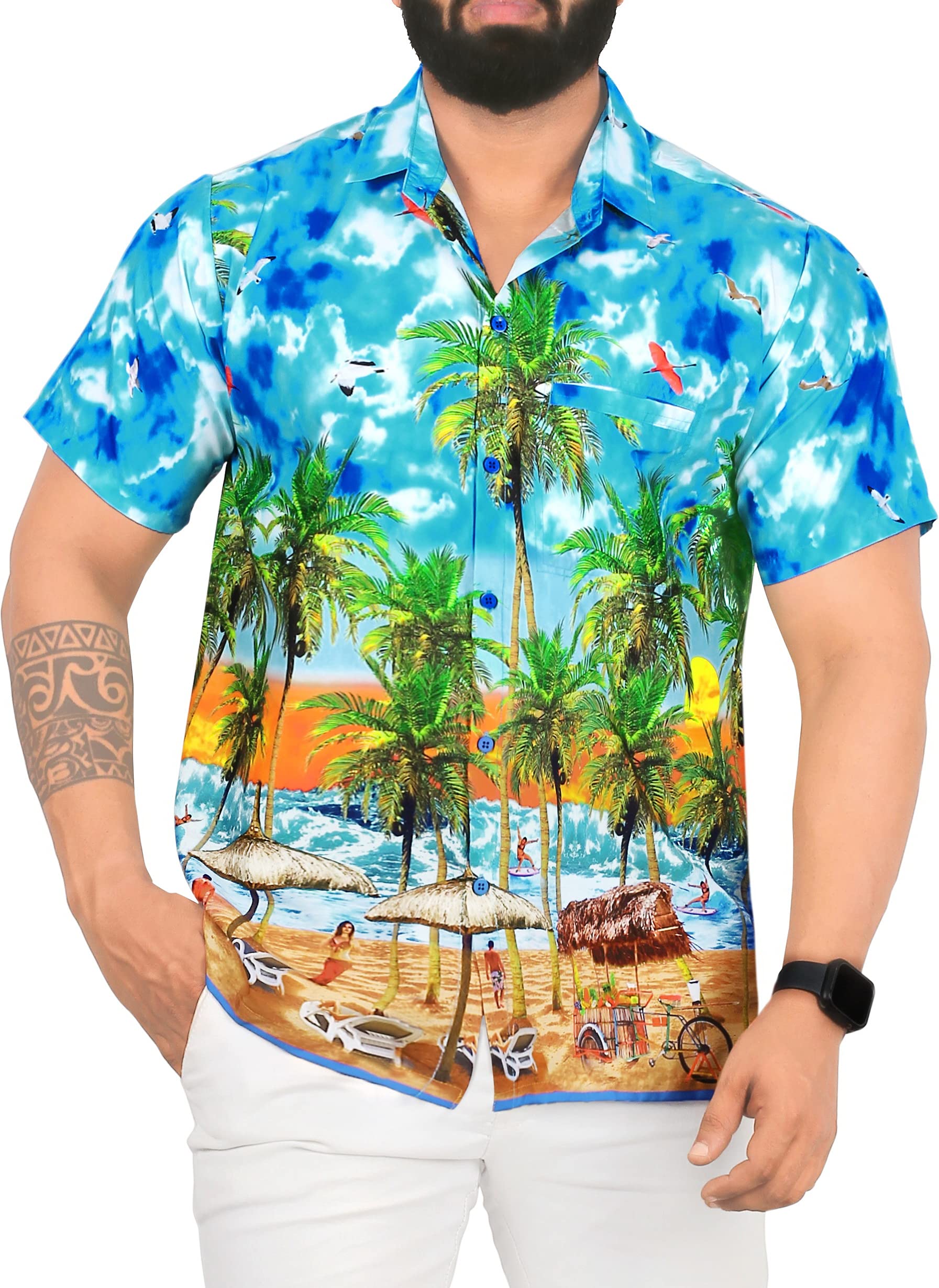 LA LEELA Men's Hawaiian Shirt Boho Funny