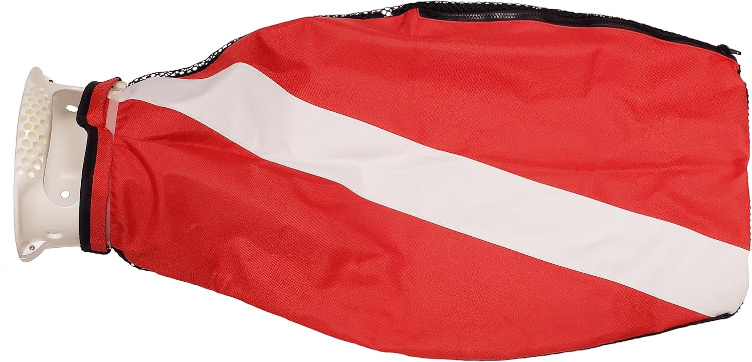 Lobster Catch Bag - Dive Flag Nylon Side, Black Mesh Side with White Handle Mouth, Side Zipper