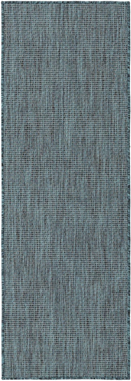 Rugs.com Outdoor Solid Collection Rug – 6 Ft Runner Teal Flatweave Rug Perfect for Hallways, Entryways