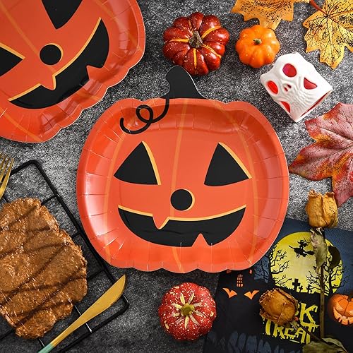Miniatura 6 de 28 platos de papel de Halloween, platos de fiesta de Halloween, platos de papel de calabaza de mueca, platos de postre de Halloween, platos