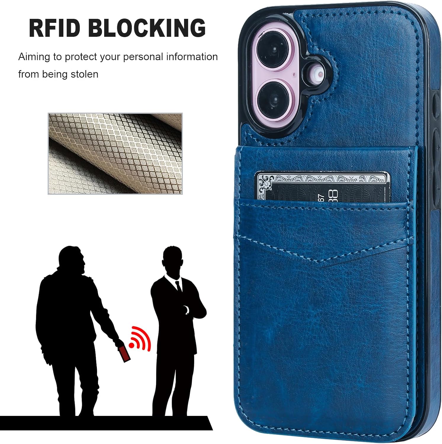 KIHUWEY for iPhone 16 Case Wallet Compatible with MagSafe Wireless Charging, Credit Card Holder, RFID Flip Leather Magnetic Clasp Kickstand Heavy Duty Protective Cover 6.1 Inch (Blue)