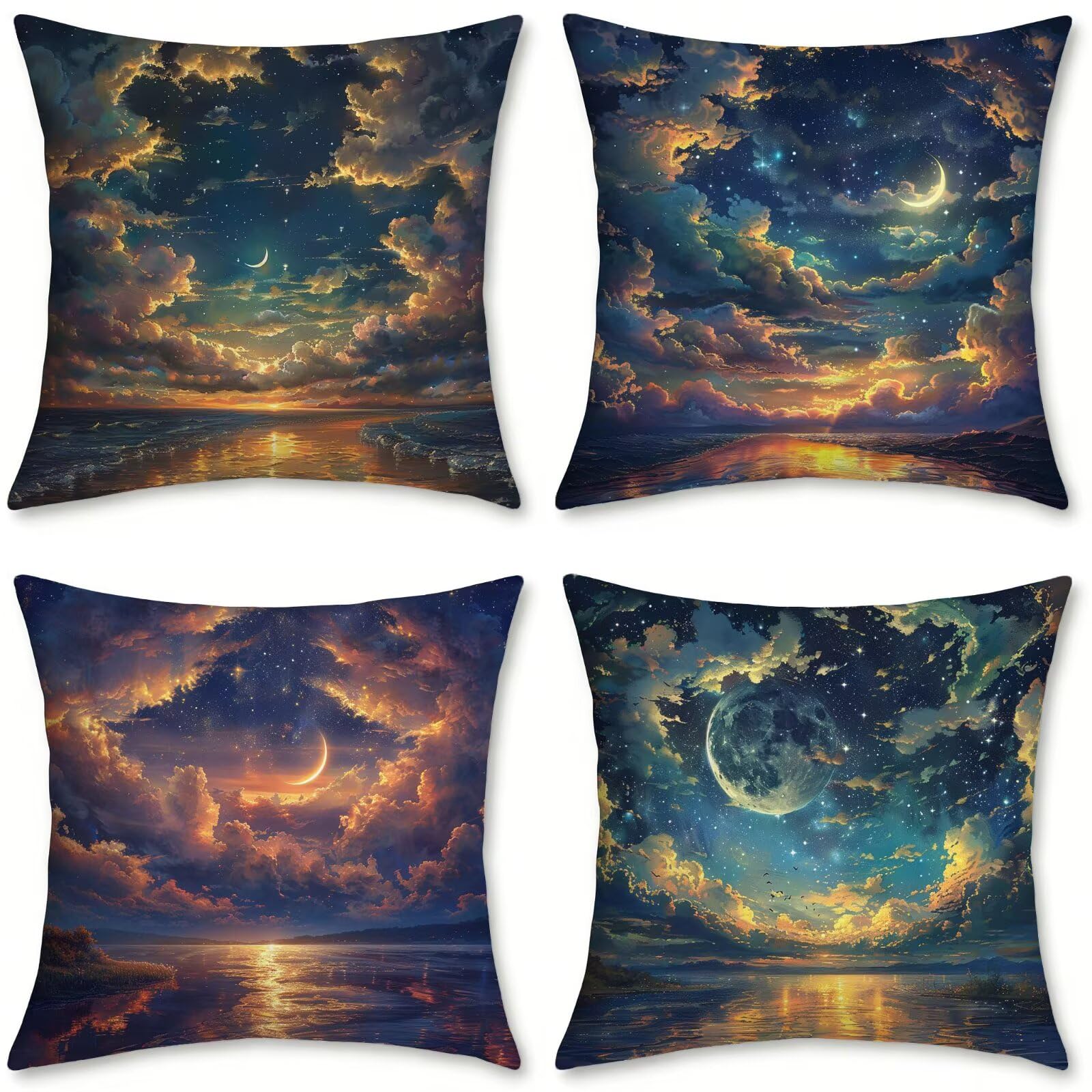 Fundas cojines 60x60 impermeables terciopelo 4 piezas Luna para sofá exterior jardín