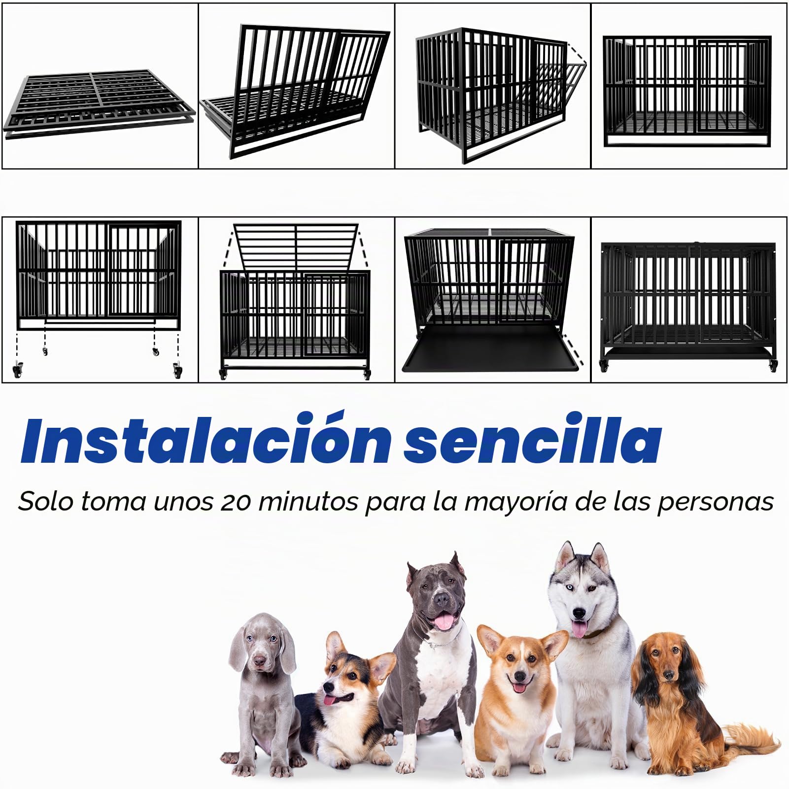 Gran Jaulas para Perros Grandes, perreras de Acero aleado Pesadas e indestructibles, con Ruedas bloqueables, Puertas Dobles y cerraduras robustas, jaulas para Perros de Alta ansiedad XL XXL