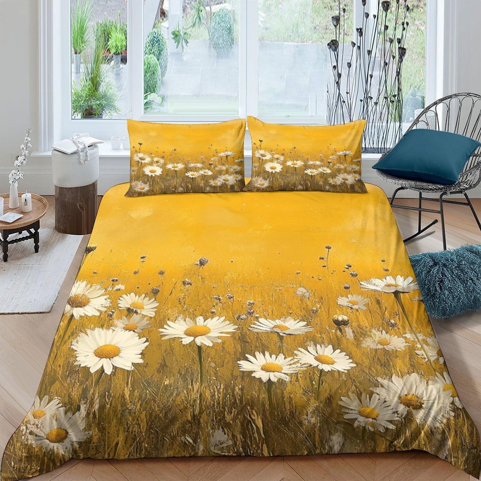 Ctjqhvkz Style-7 3D Printed Yellow Daisy Field Fitted Sheet Microfiber Soft Anti-Slip Sunflower Bed Cover For Bedroom Guest Room Decor Single（135X200cm）