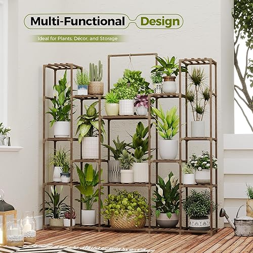 Miniatura 9 de Bamworld - Estante para plantas de interior, soporte para plantas colgantes de exterior, estante alto para plantas de gran tamaño, soporte de madera