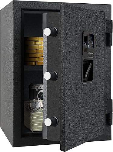 Miniatura 8 de Caja fuerte ignífuga, 2.0 pies cúbicos de acero caja fuerte de seguridad, con cerradura biométrica de vena de dedo, estante extraíble, para dinero,