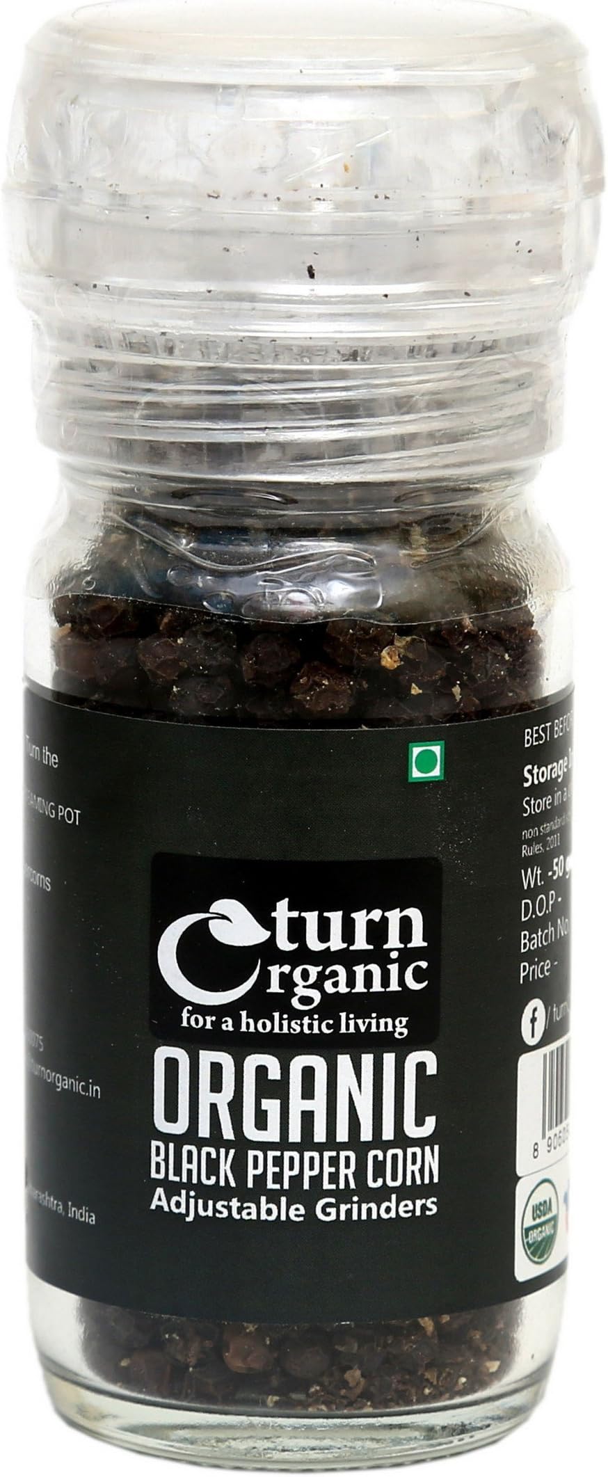 Turn Organic Black Pepper Grinder, 45g