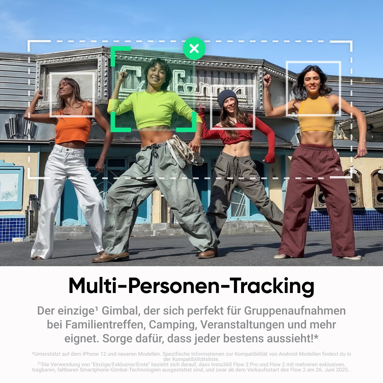 Insta360 Flow 2 Plus KI-Tracker-Bundle Hellgrau– Faltbarer Smartphone-Gimbal, KI-Tracking in jeder App, Multi-Personen-Tracking, Stativ/Selfie-Stick integriert, Fernsteuerung, für iPhone-/Android．