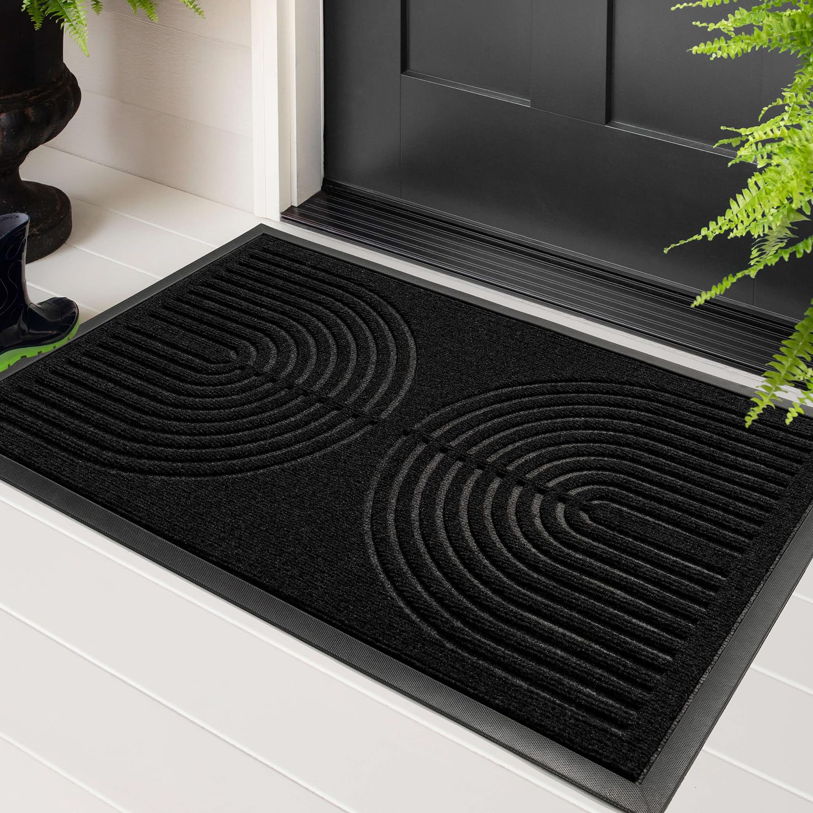 Paillasson robuste RORA en caoutchouc naturel noir tapis d'entrée résistant de 75 x 43 cm