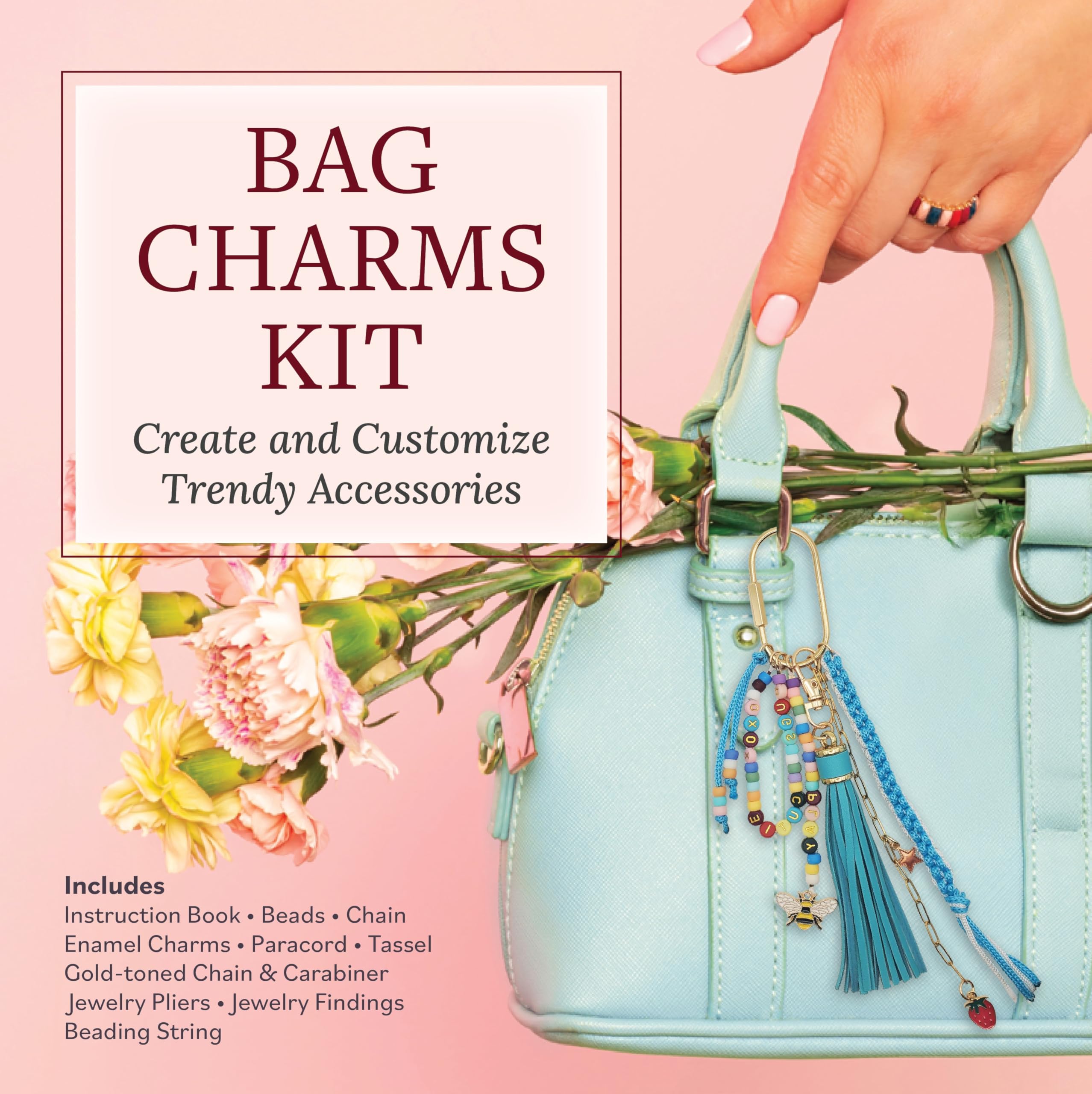 Bag Charms Kit: Create and Customize Trendy Accessories - Includes: Instruction Book, Beads, Chain, Enamel Charms, Paracord, Tassel, Gold-toned Chain ... Pliers, Jewelry Findings, Beading String