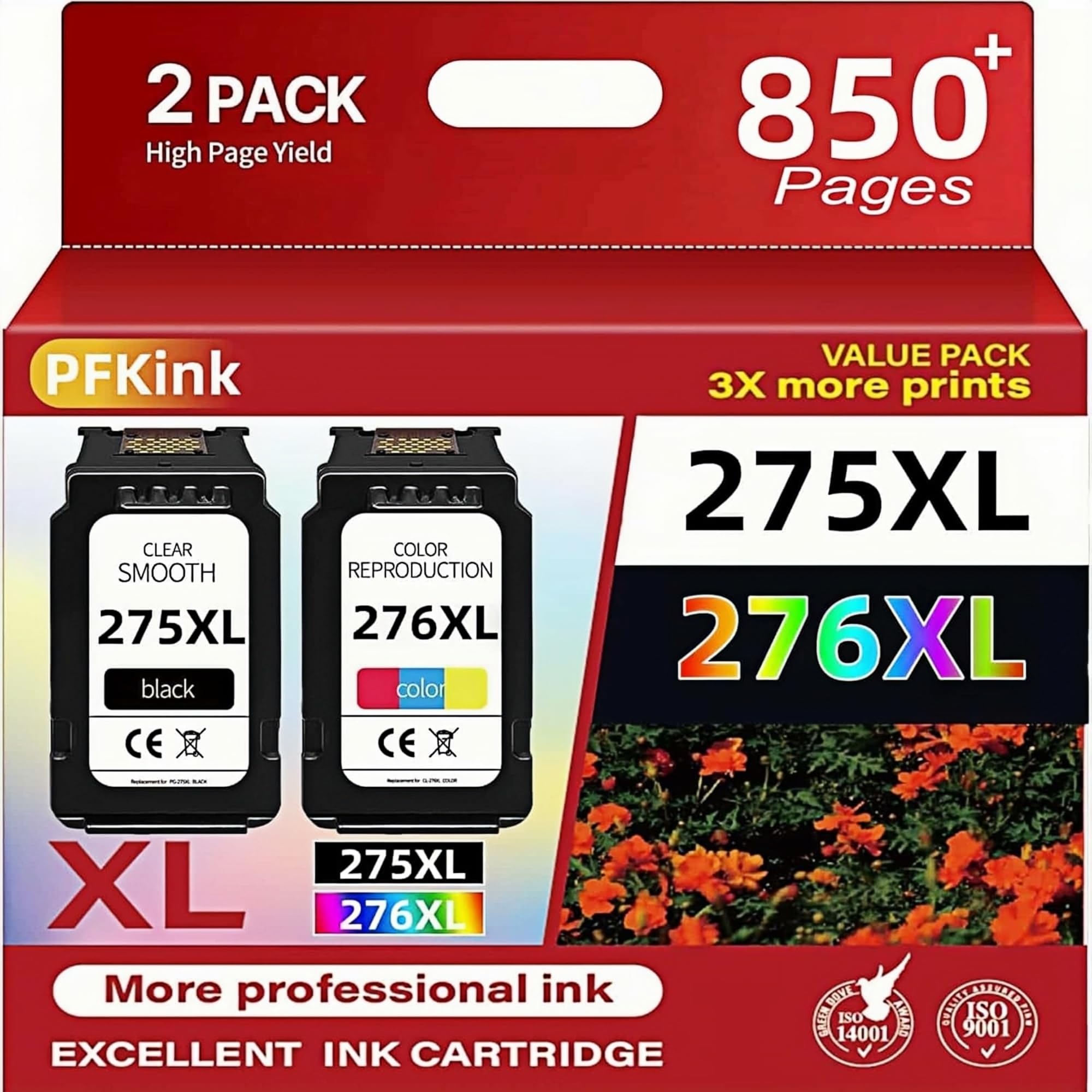 275XL 276XL Ink Cartridge Combo Pack Replacement for Canon 275xl and 276xl Ink cartridges for Pixma TR4720 TS3522 TS3520 TS3720 TS3722 TS3500 TR4722 TR4723 TR4700 High Yield (1Black/1Color)