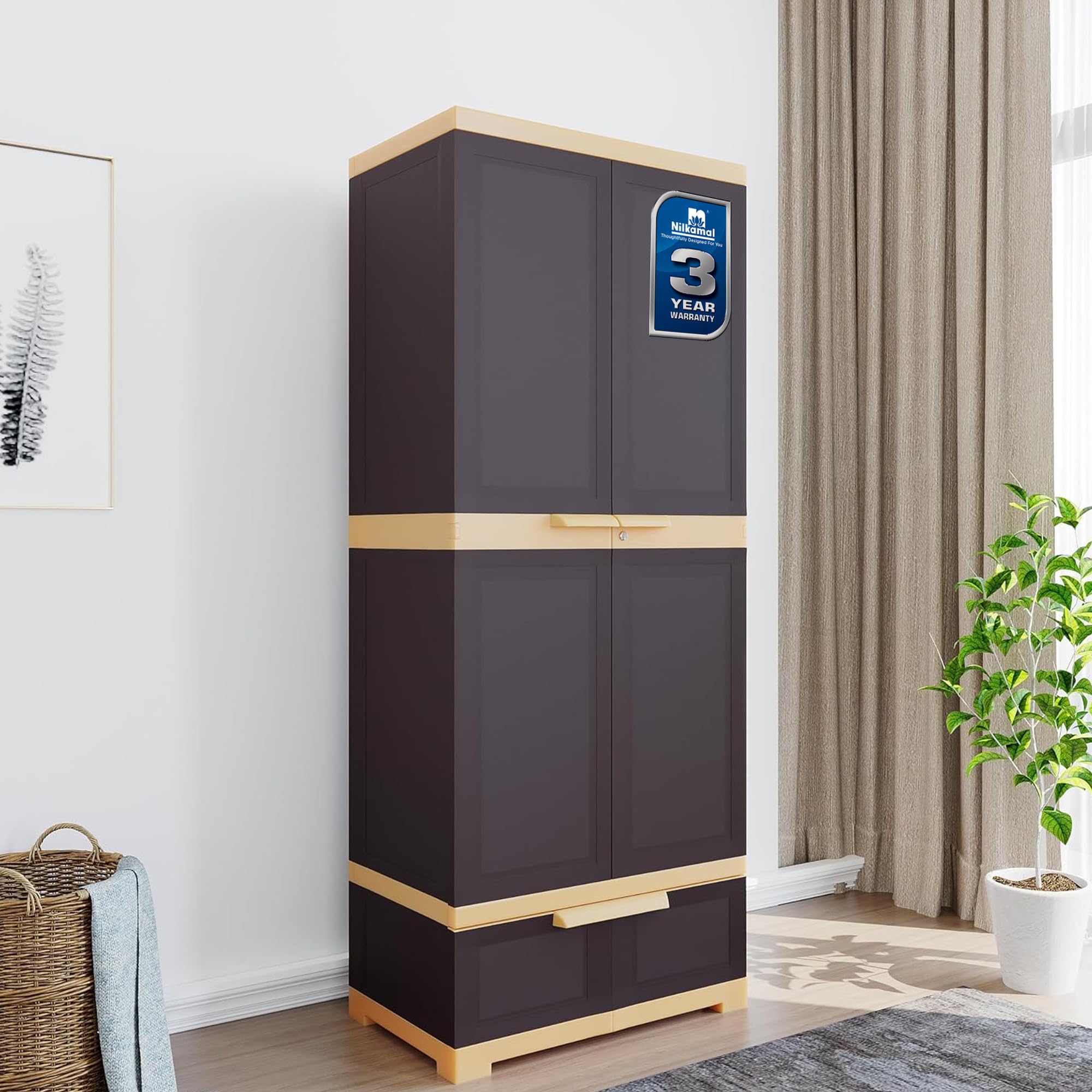 Nilkamal Freedom FMDR1BE Compact Plastic Storage Cabinet with 1 Bottom Drawer Sapce and Clothes Organizer |3-Year Warranty|Crockery Shelves|Wardrobe|Living Room|Adult & Kids|for Home Kitchen & Office