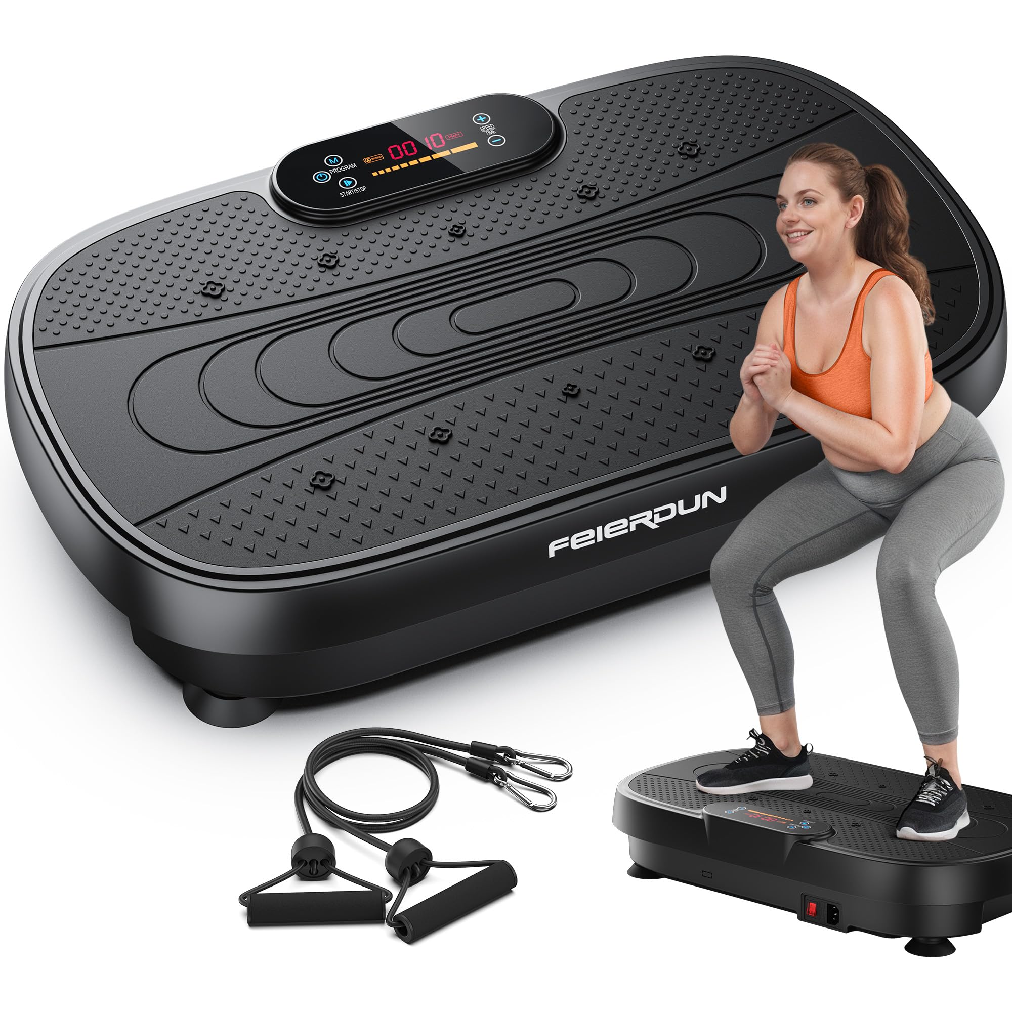 FEIERDUN Vibration Plate Exercise Machine – Whole Body Vibration Platform for Weight Loss & Lymphatic Drainage, Home Fitness Trainer with Remote & Resistance Bands