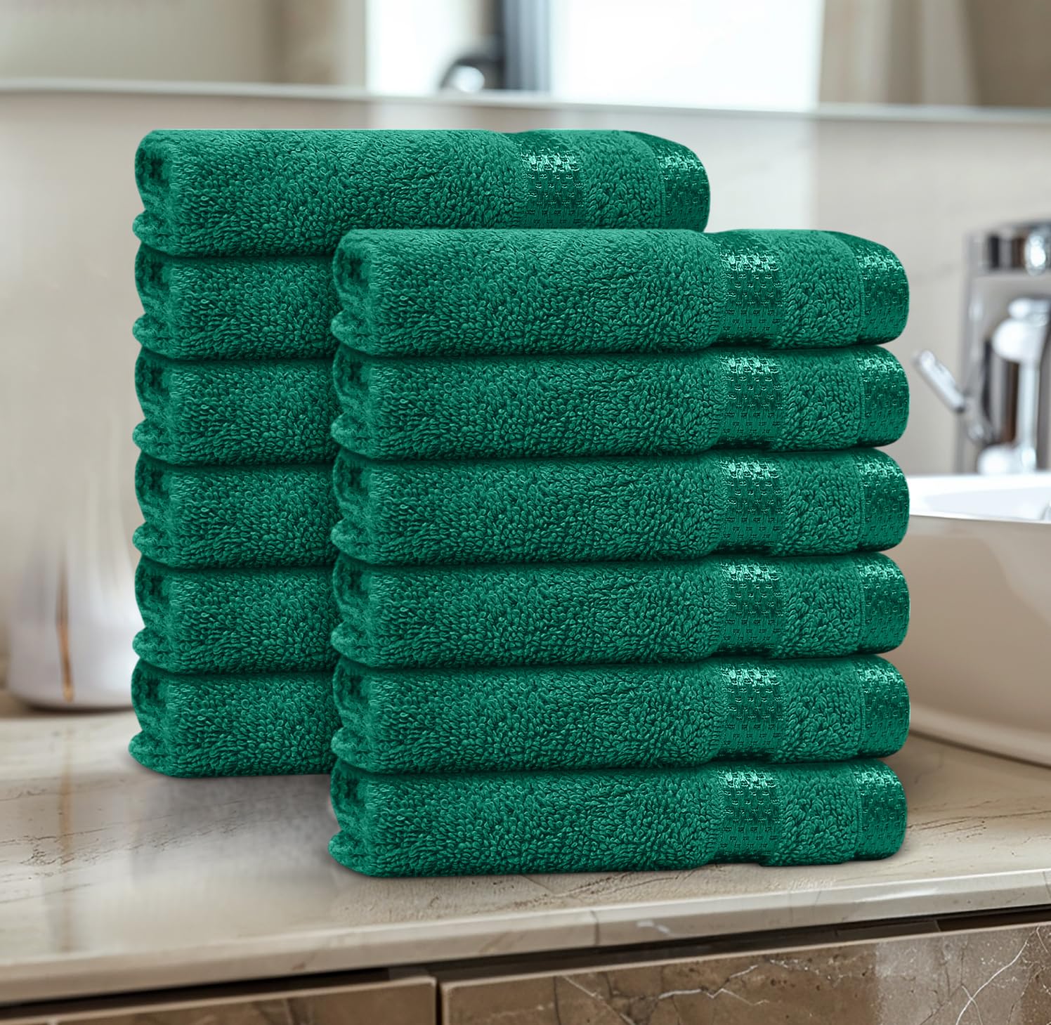 Casabella Jade 12 Pack Flannel Face Cloth - 100% Cotton Face Towels Soft & Absorbent Super Quality Washcloths 30X30cm, Fingertip Towels For Makeup Removal & Cleansing - Face Cloth