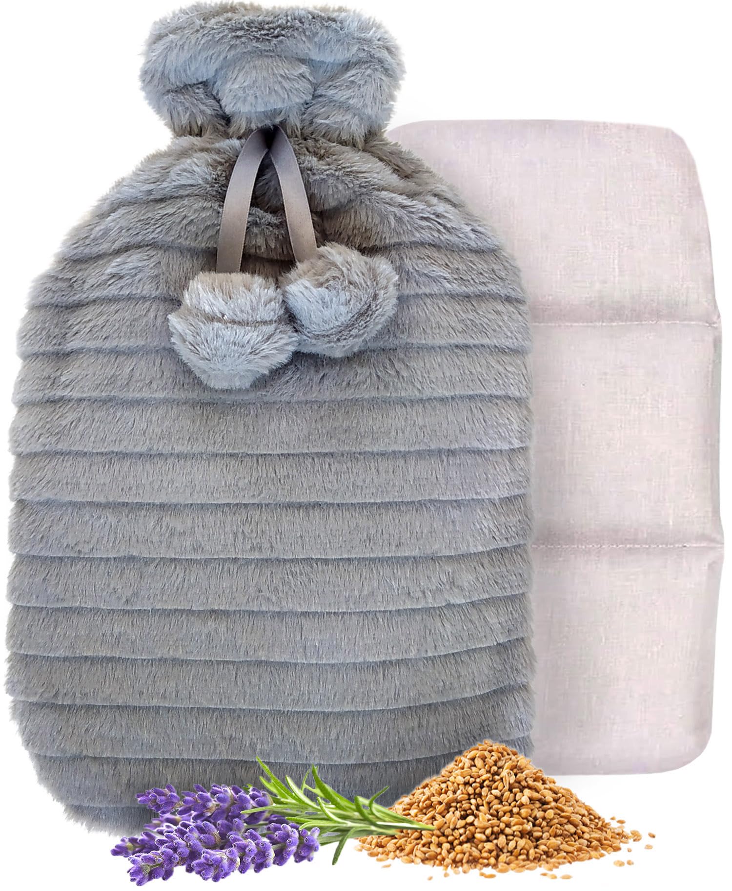 Borsa Termica a Semi per Microonde. Copertura in Peluche Rimovibile e Profumata alla Lavanda - Cuscino termico Riscaldante Lavabile per Dolore o Riscaldare il Letto (grigio)