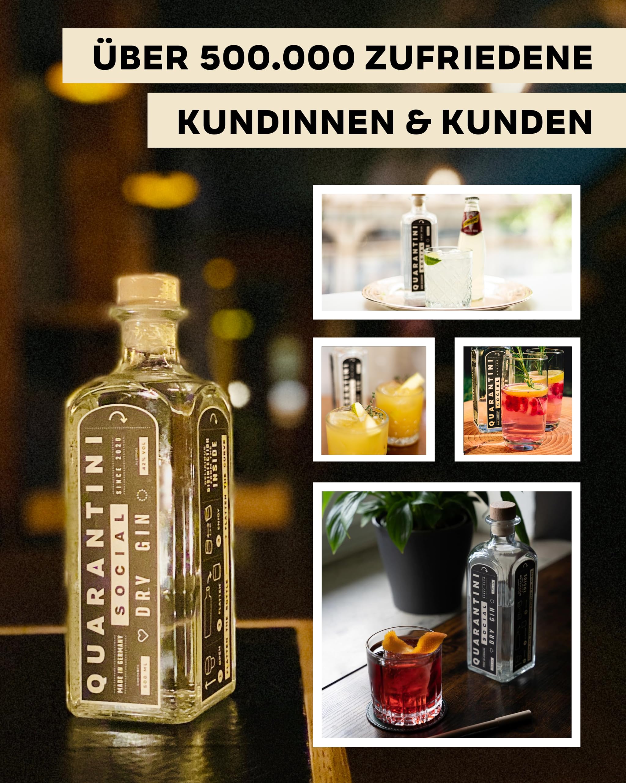 Quarantini Dry Gin 42% Vol. (500 ml Geschenkset) – mit aromatischen Botanicals aus Papaya, Bergamotte und Pomeranze