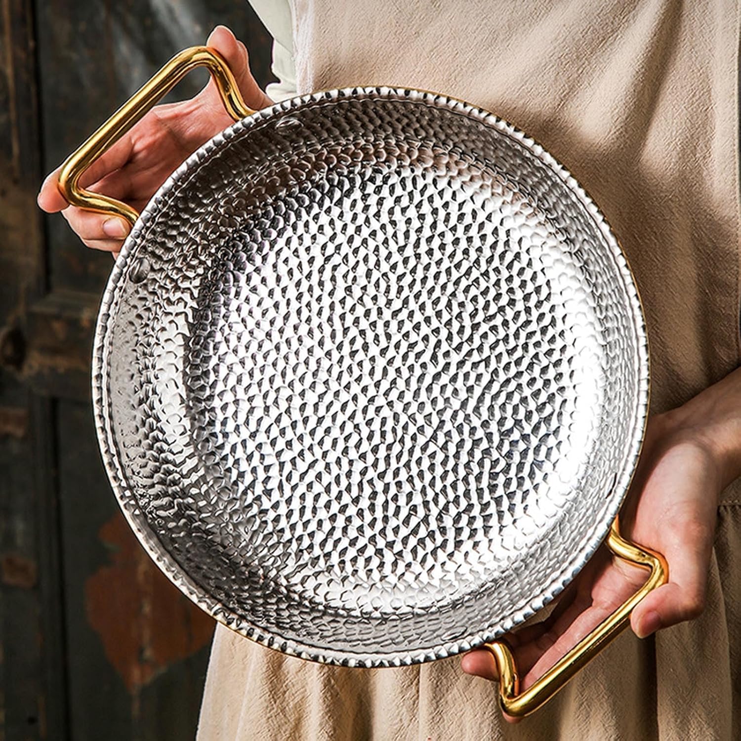 Spanish Paella Pan - Nonstick Skillet with Dual Handles for Home or Restaurant Cooking - Fast and Even Heating/Rose Gold/30Cm