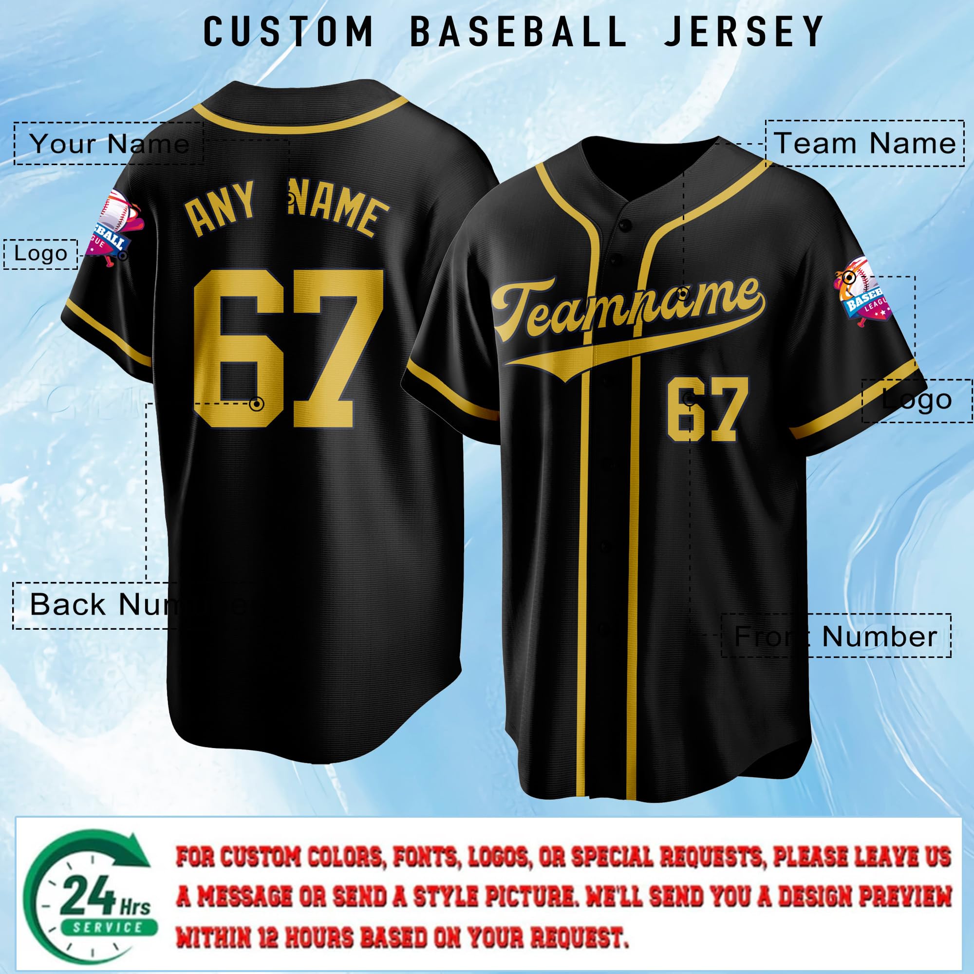 Custom Baseball Jersey Personalized Stitched/Printed Number Name Logo Softball Shirts for Men Women Youth Kids - 3