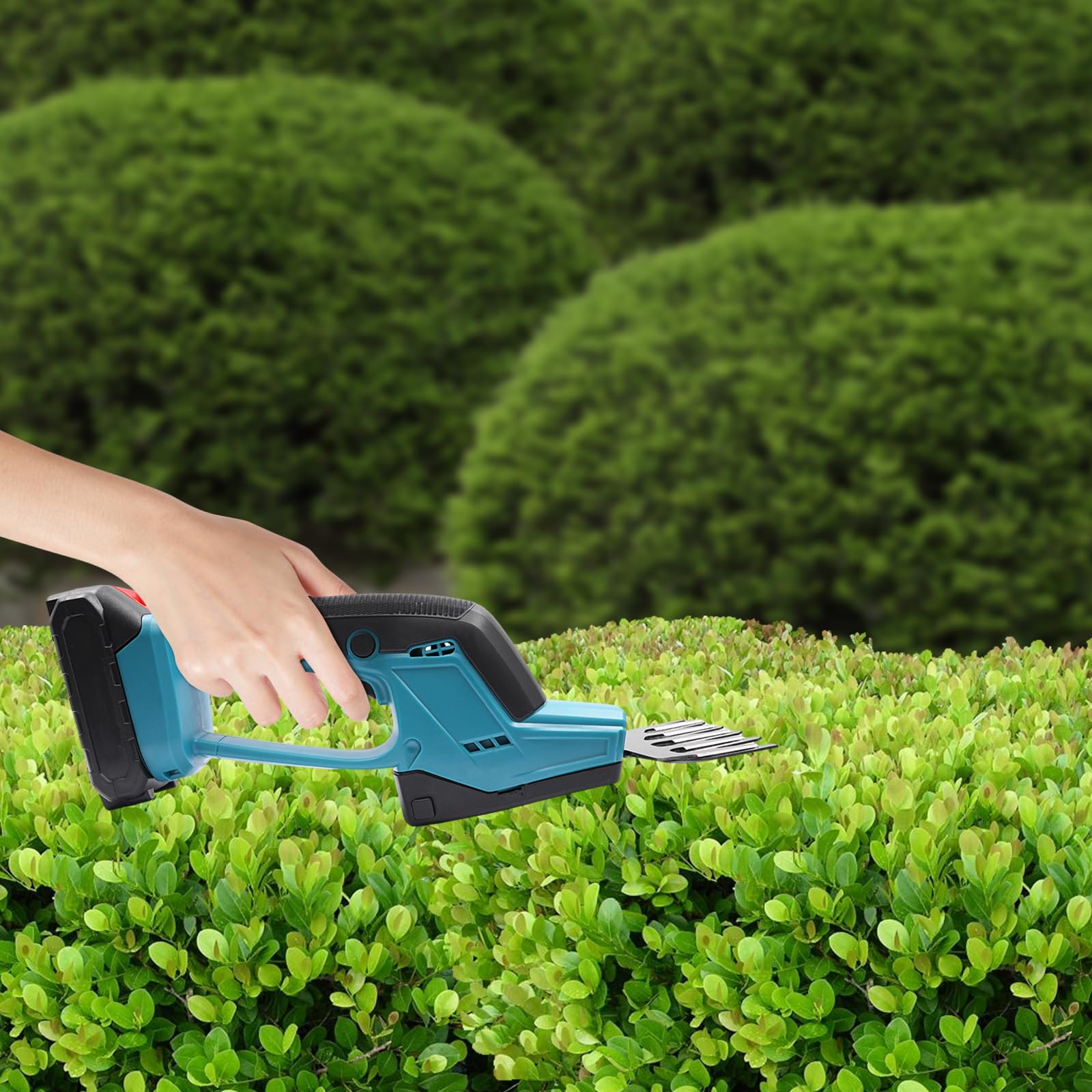 Cortasetos inalámbrico eléctrico de 200 W, herramienta de jardinería 2 en 1 con 2 cuchillas, 60 minutos de tiempo de funcionamiento de la batería, ancho de corte máximo de 105 mm para un corte