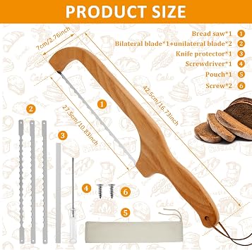Bread Bow Saw Knife with 2 Extra Stainless Steel Serrated Blades Ergonomic Wood Handle Bread Bow Knife Multipurpose Bread Saw Slicer for Homemade Bread Bagels Baguettes and More xiangbaoshang