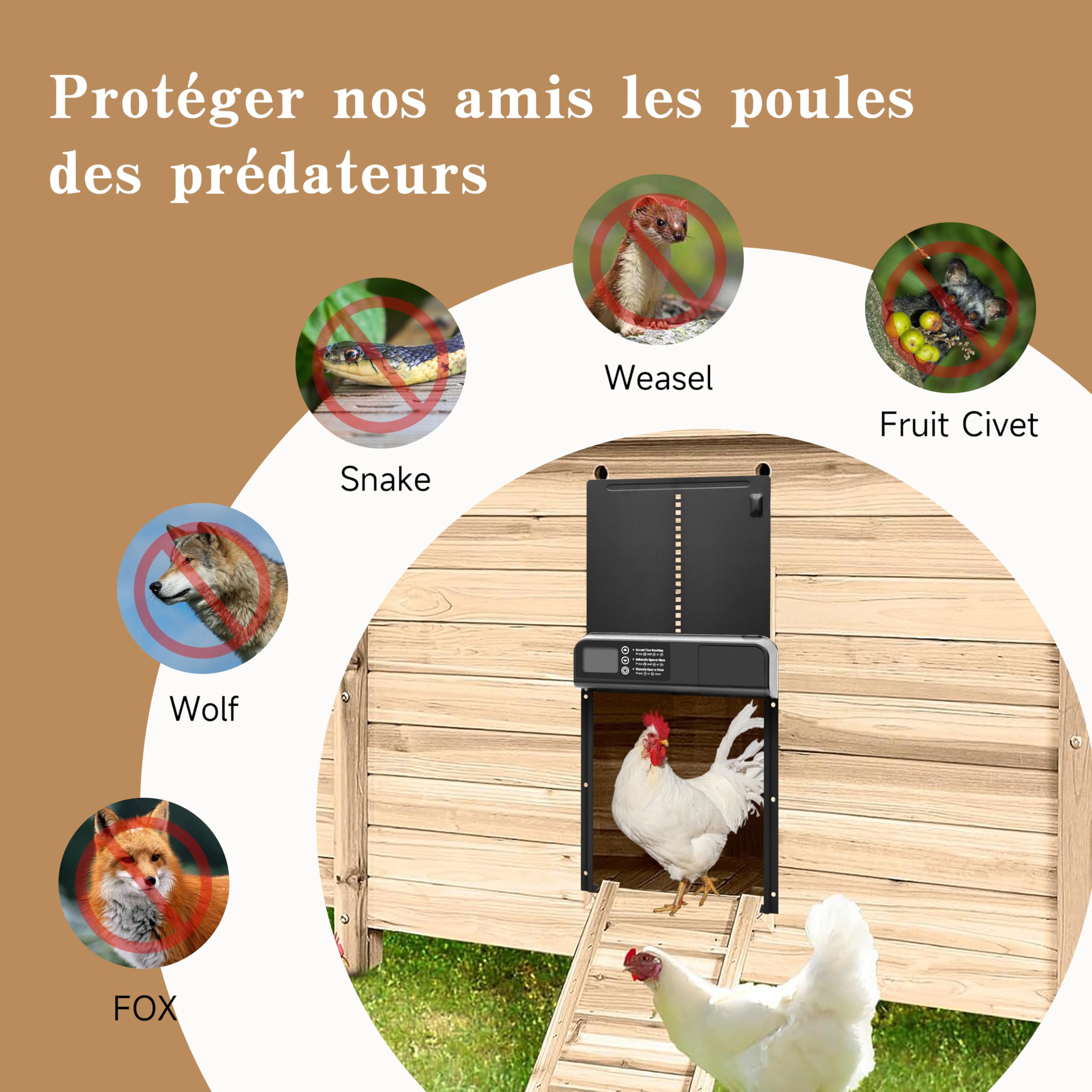 Chatière automatique mode horaire, poulailler électrique étanche Grand écran un maintien sûr des poulets, également disponible les portes automatiques de chatons et de chiots