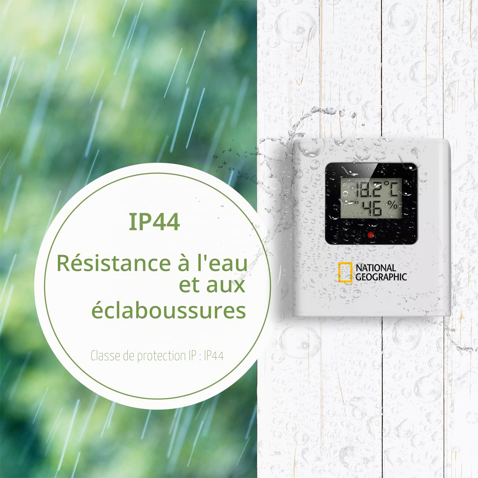 National Geographic Station Météo Couleur sans Fil avec Capteur Extérieur VA avec 4 Zones De Mesures pour Intérieur Ou Extérieur, Noir