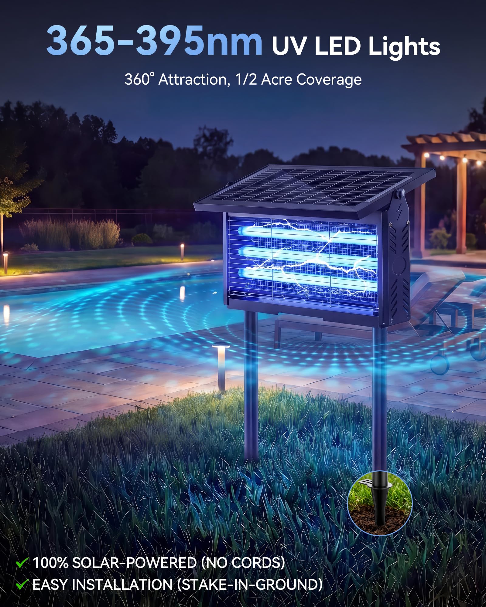 Solar Bug Zapper Outdoor Wasserdicht Moskito Zapper Outdoor Solarbetrieben Elektrischer Insektenvernichter Indoor w/Smart Light Sensor Mückenfalle Fliegenvernichter für Terrasse Küche Garage Hof