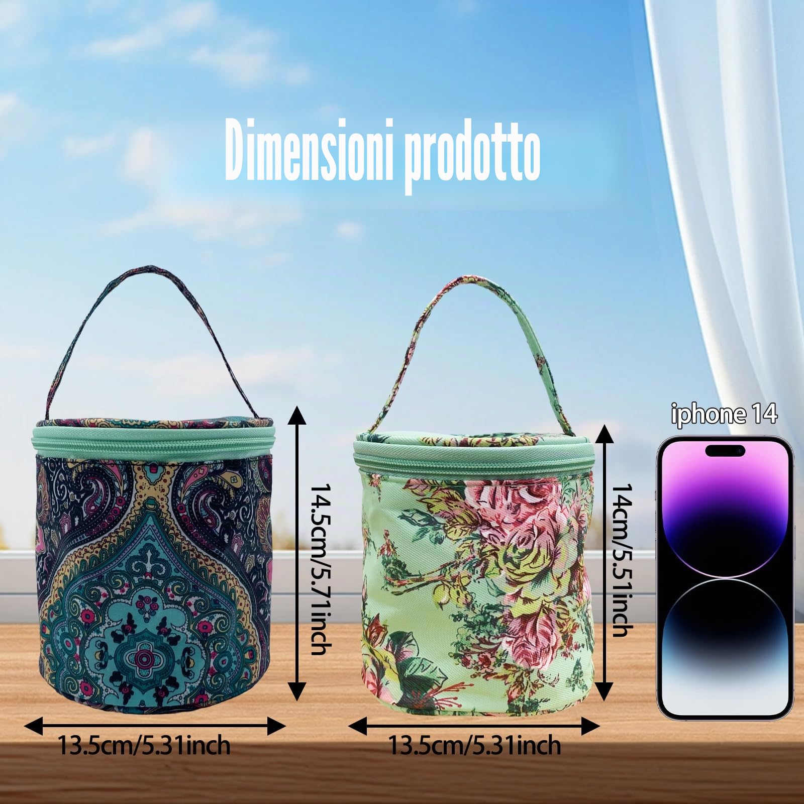 Piccola Dimensione Borsa Organizer per Filati Borsa All'uncinetto Contenitori Fili da Cucito Rotondo Borsa in Lana Lavorata per Piccoli Progetti con Foro Piccolo 2 Pezzi