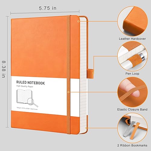 Miniatura 2 de RETTACY Cuaderno de rayas universitarias con 320 páginas numeradas, diario grueso A5 para escribir, cuaderno rayado con papel rayado de 3.53 ozm,