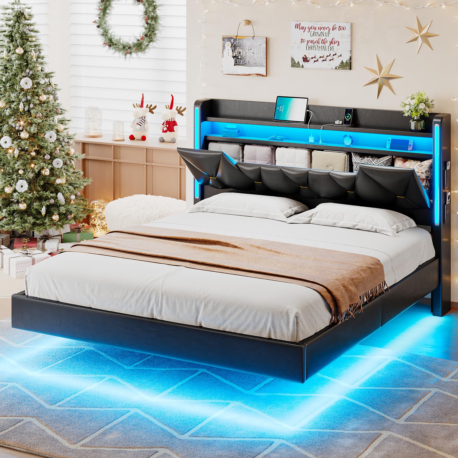 Amazon.com: busyaeh Floating Bed Frame Queen with Smart LED Lights