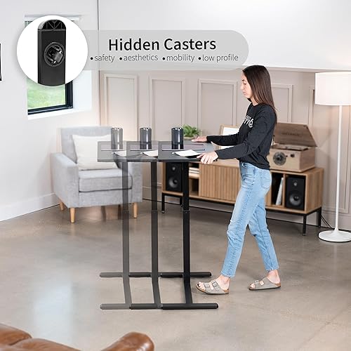 Miniatura 7 de VIVO CART-V02L - Mesa neumática para laptop de 32 x 16 pulgadas, escritorio móvil con ruedas ocultas, carrito de noche, escritorio para laptop, mesa