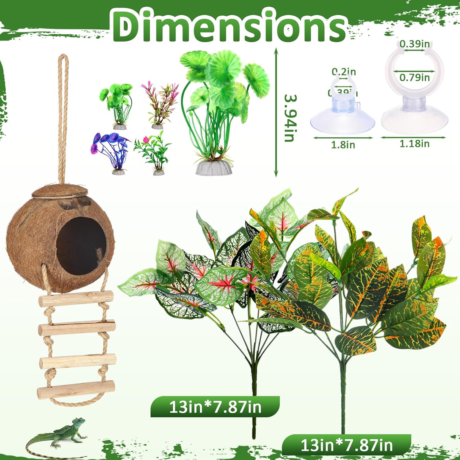 18 Pcs Bearded Dragon Tank Accessories Reptile Bridge Hammock Plants Bridge Jungle Climber Vines Terrarium Branch Plants Habitat Decoration for Hiding Climbing Snake Gecko Lizard Chameleon