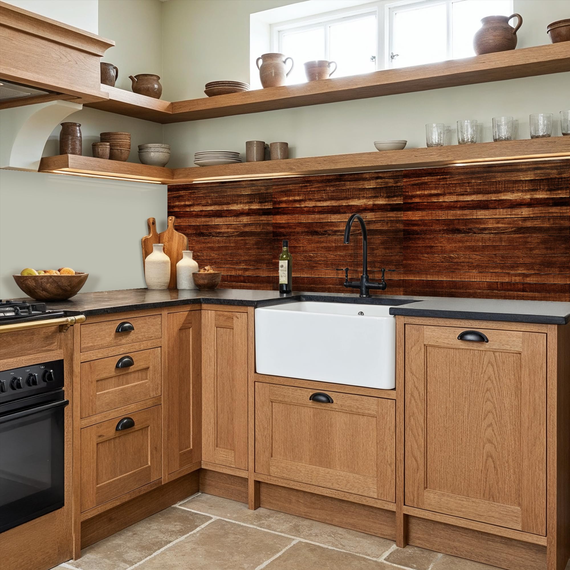 KitchenYeah© Antisalpicaduras Cocina 60x200 cm Adhesivo Salpicadero Protector Salpicaduras Fregadero Madera Dura - Robusto - Patrones