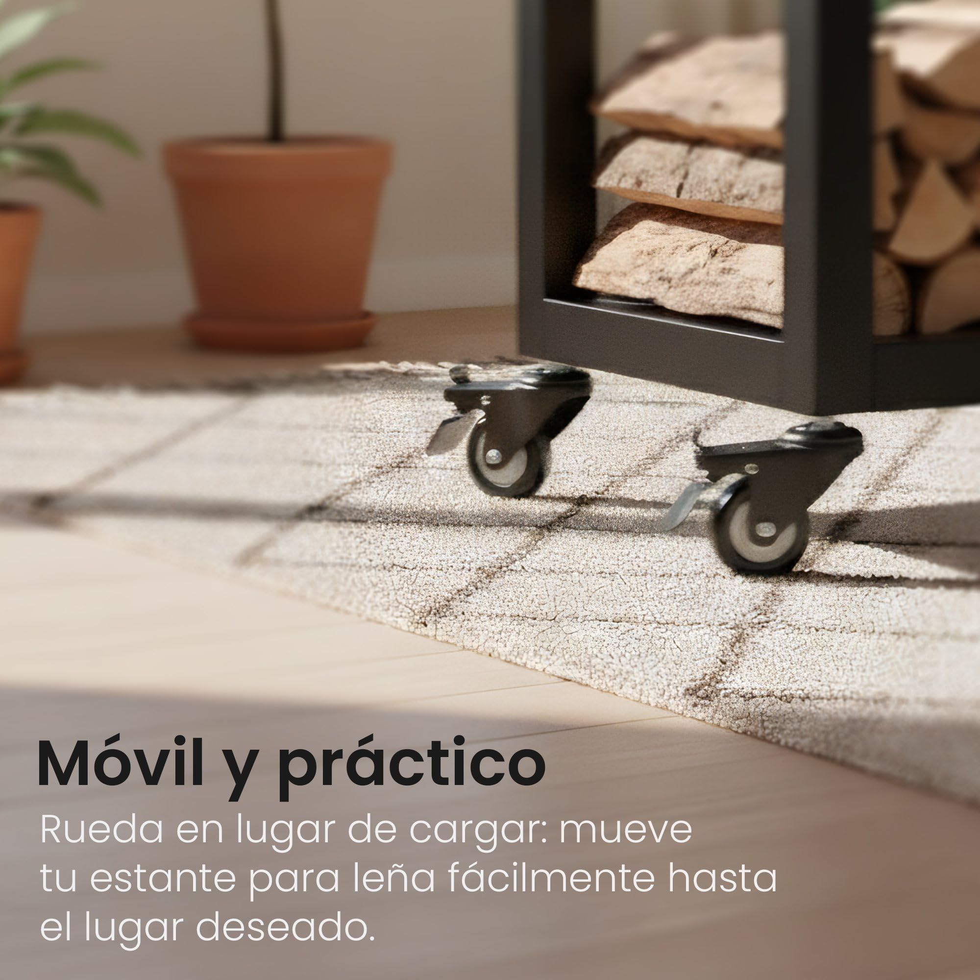 CLP Leñero metálico Interior con Ruedas Hilta, Soporte para Troncos de Metal Resistente, Almacenamiento de leña en el salón, Color:Negro, Tamaño:25x80x150 cm