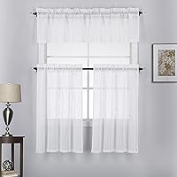 Vista 11 de Juego de 3 cortinas de lino texturizadas para ventana de café y cocina, 36 pulgadas de largo, color beige