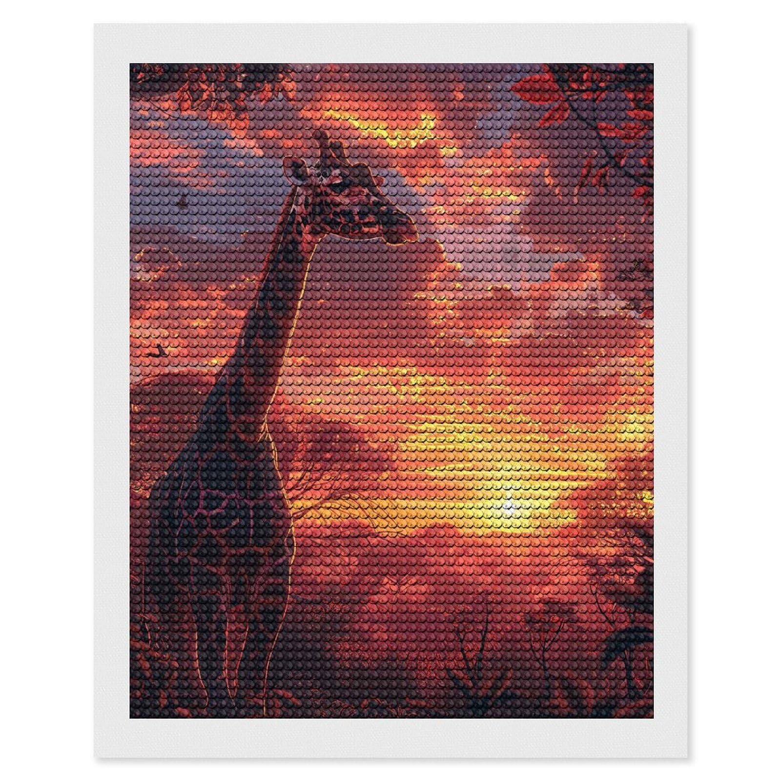 Junmoney Giraffe Savanna Sunset Diamond Painting Canvas Set 16"x20", Boho Decor, for Craft Lovers, Easy Handmade Project, Holiday Gift Idea