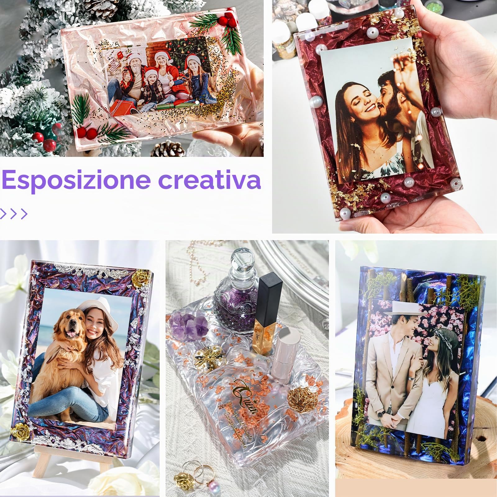 HeyClear 1L Kit Resina Epossidica con Stampi per Cornici Foto, Fai-da-Te | Trasparente, dura, poche bolle, resistente all'ingiallimento, epoxy resin adatta per colate, regali fai-da-te e cornici foto