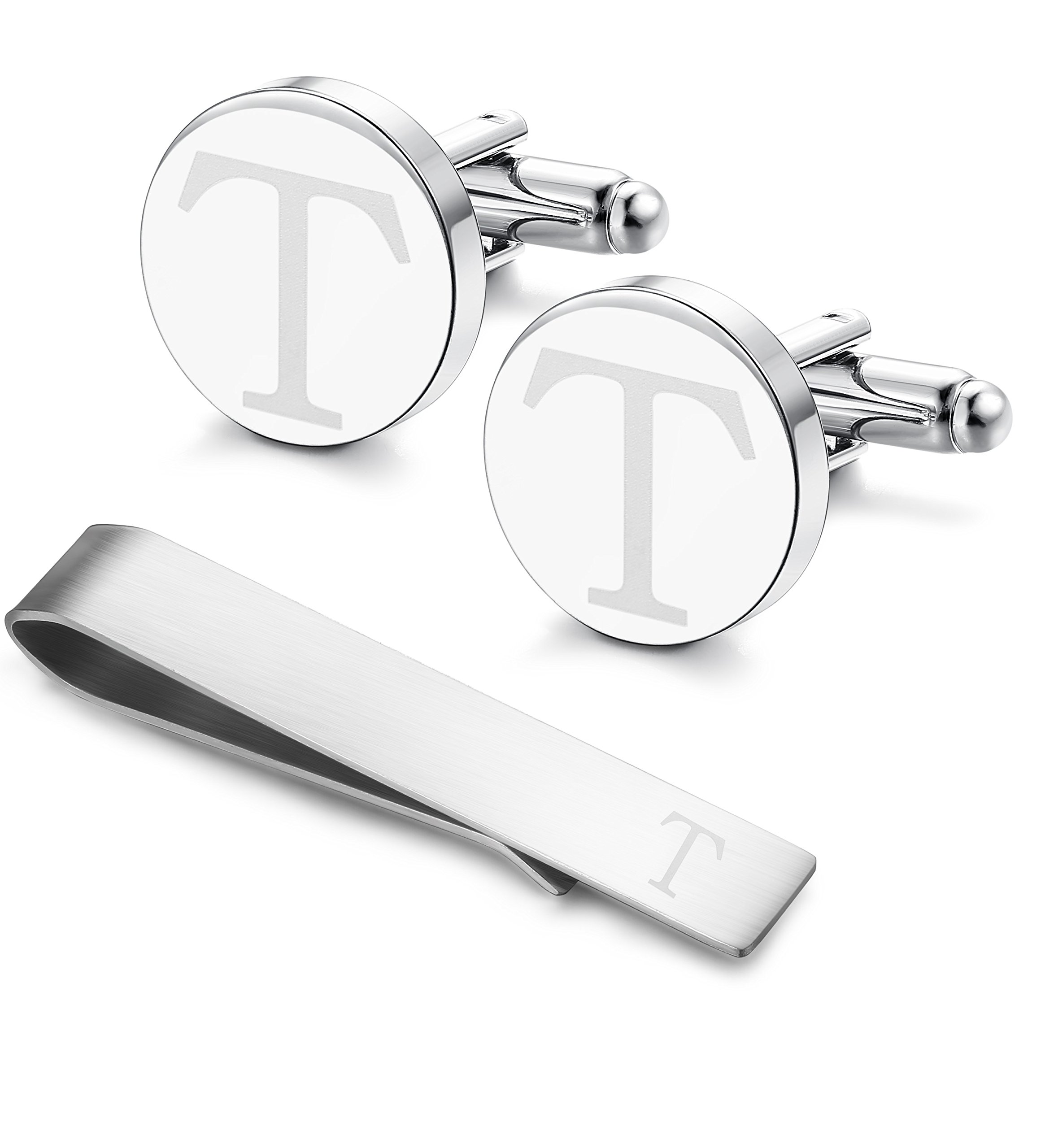 LOYALLOOK Initial Cuff Links Mens and Tie Clips for Men