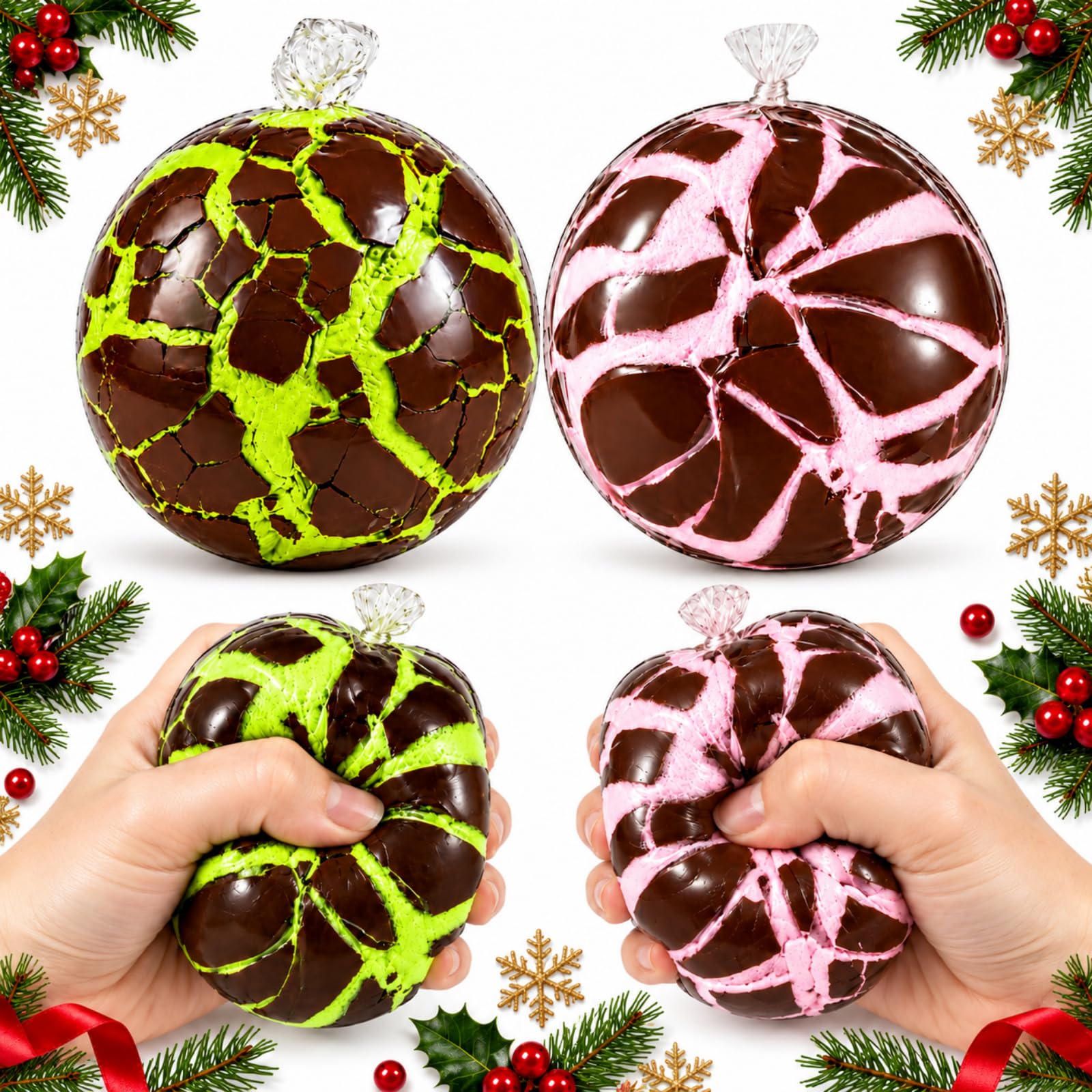 Wax Cracking Squishy Balls 2 PCS , Crispy Stress Balls for Adults (L-2PC)