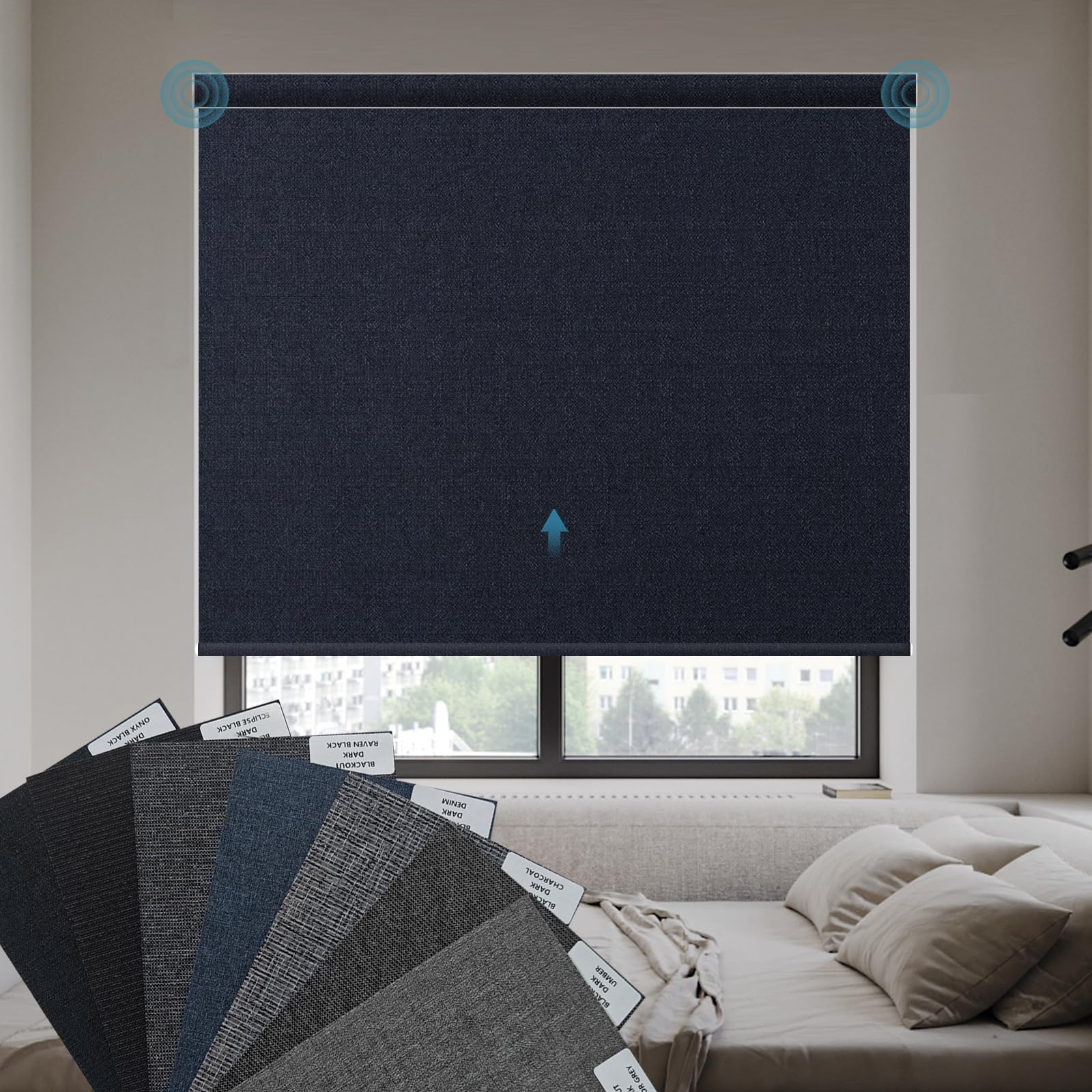 Motorized Roller Shades,100% Blackout Motorized Blinds Work with Homekit,Alexa,Google Home (New Fabric Sample)