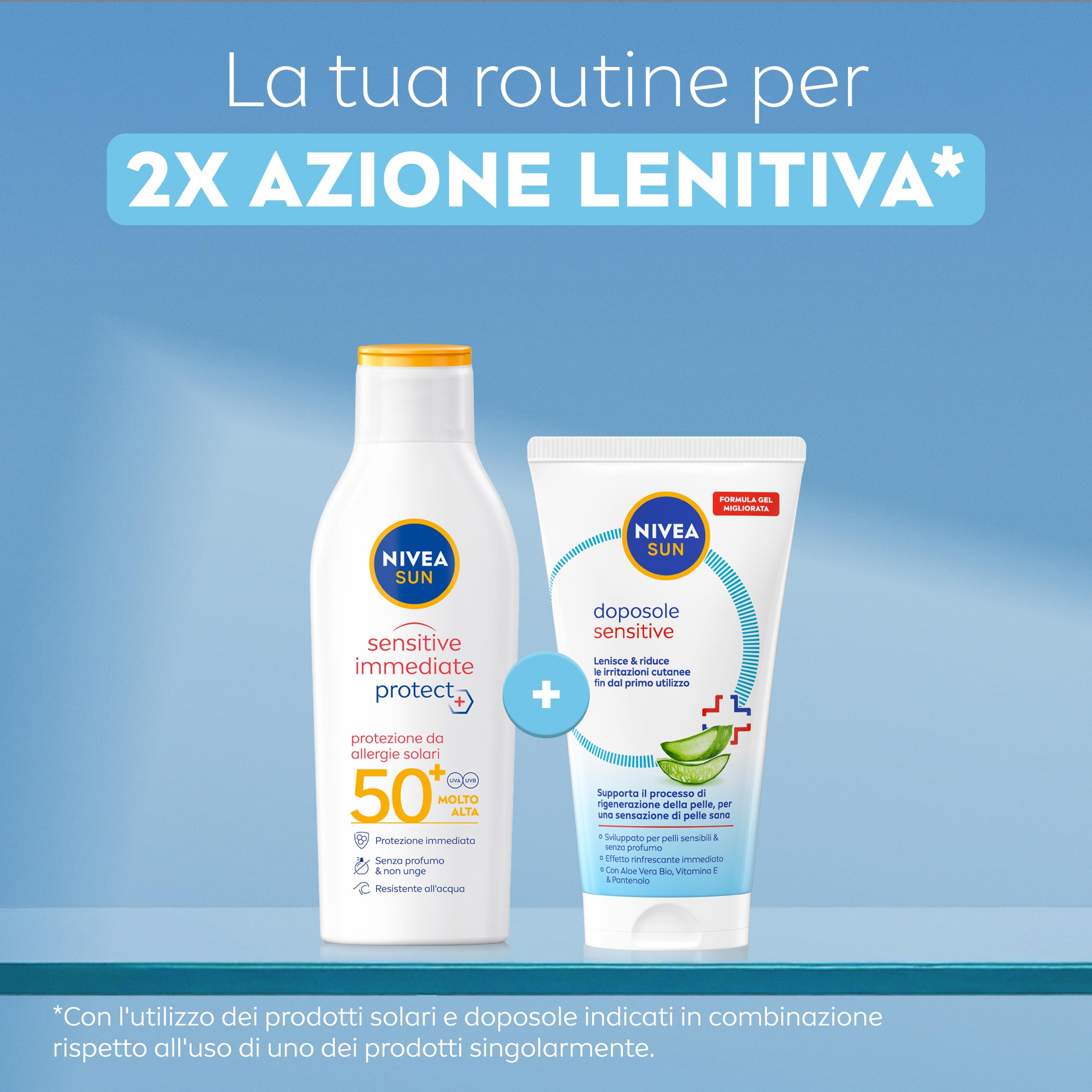 NIVEA SUN Doposole Sensitive 150 ml, Dopo sole in gel idratante, lenitivo e rinfrescante, Aftersun con Aloe Vera Bio, Vitamina E e Pantenolo, Assorbimento rapido, Senza profumo, Per pelli sensibili
