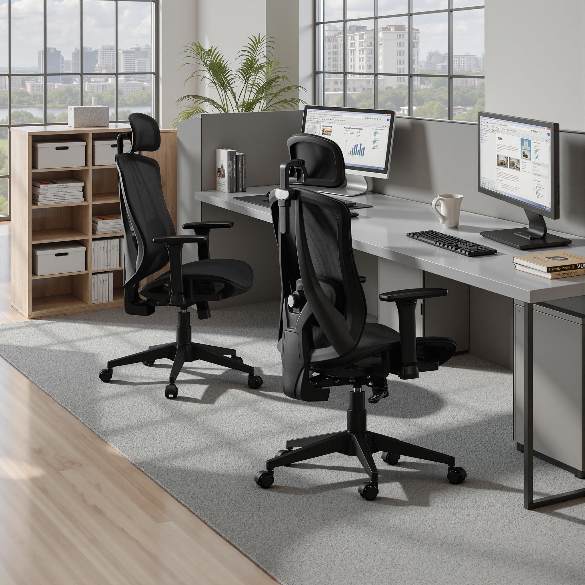 STOOLINK Sedia Ufficio Ergonomica con Supporto Lombare 3D e Braccioli 3D Regolabili, Sedia Scrivania Computer Girevole con Ruote in Rete di Carbonio con Poggiatesta Regolabile per Ufficio e Casa