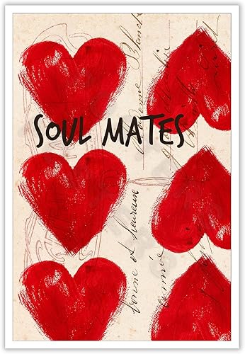 LRCYBMN Póster de amor de San Valentín de moda con estampado retro de los años 70, póster de lienzo de corazón rojo, arte psicodélico de pared,