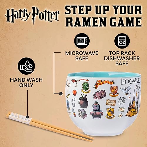 Miniatura 139 de Silver Buffalo - Cuenco con palillos para arroz, fideos o ramen, de cerámica, modelo Hogwarts Railways con escudo, de Harry Potter, apto
