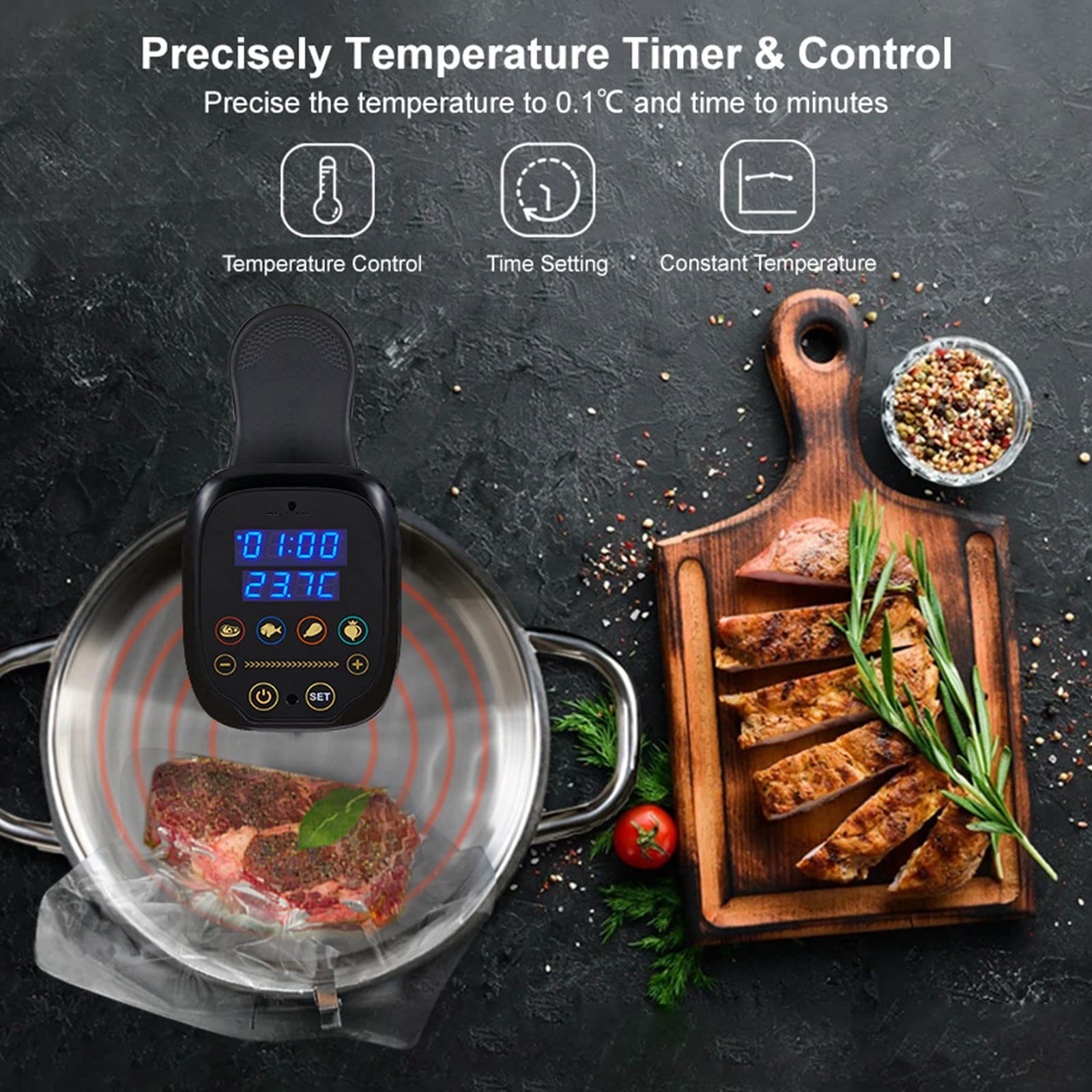 Cuiseur Sous Vide, circulateur à Immersion de précision WiFi Avec minuterie numérique et contrôle de la température, Machine Sous Vide à chauffage Rapide 1200 W pour Cuisine, Restaurants occidentaux